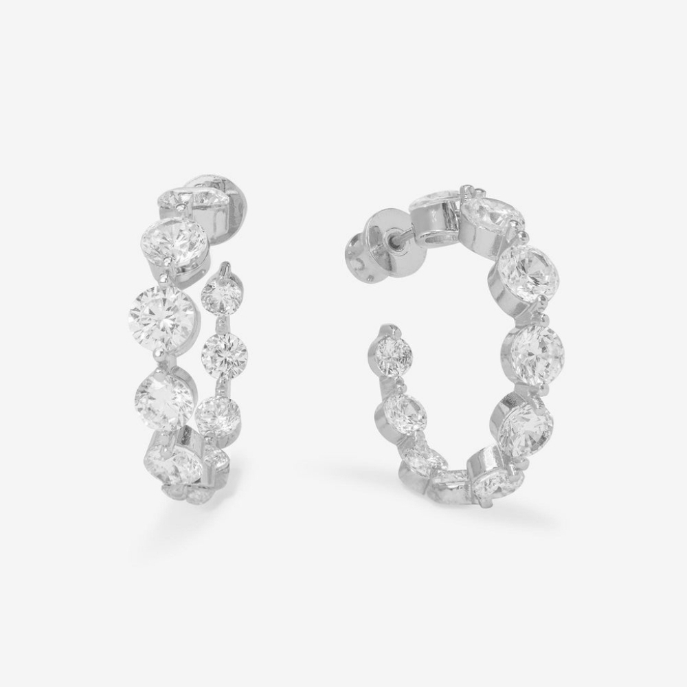 Melinda Maria She's An Icon Hoops 1" Simultated Diamond Earrings New Silver FIRM